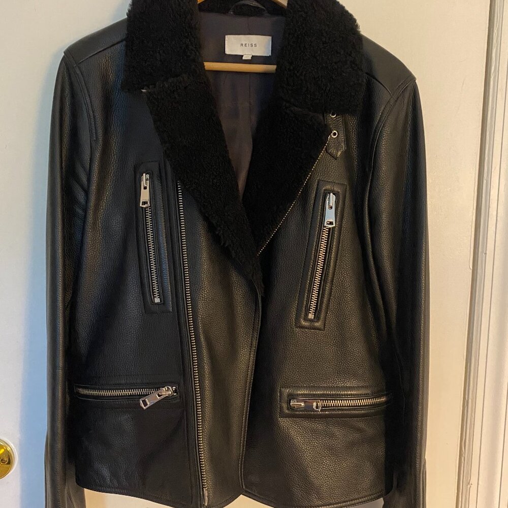 REISS Stylish Leather Biker Jacket (Unisex)